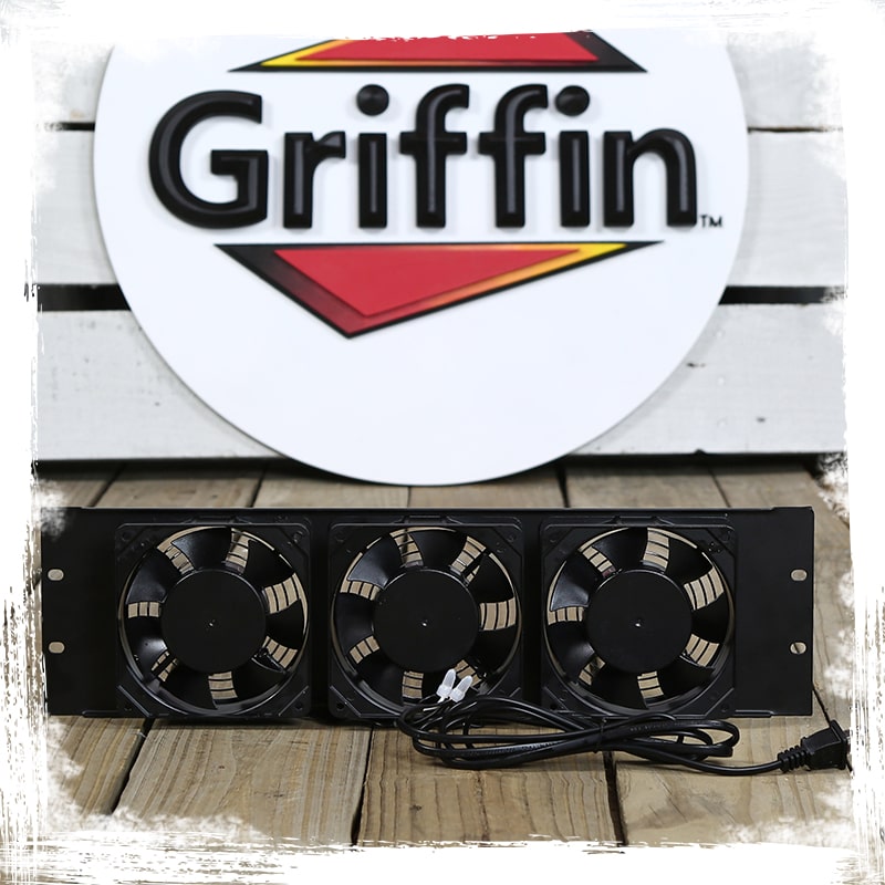 2 PACK - Rackmount Cooling Fan by Griffin | 3U Ultra-Quiet Triple Exhaust Fans, Keep Studio Audio Equipment Gear Cool | Rack Mount on Network IT System Server Rails | Temperature Control Panel Cabinet