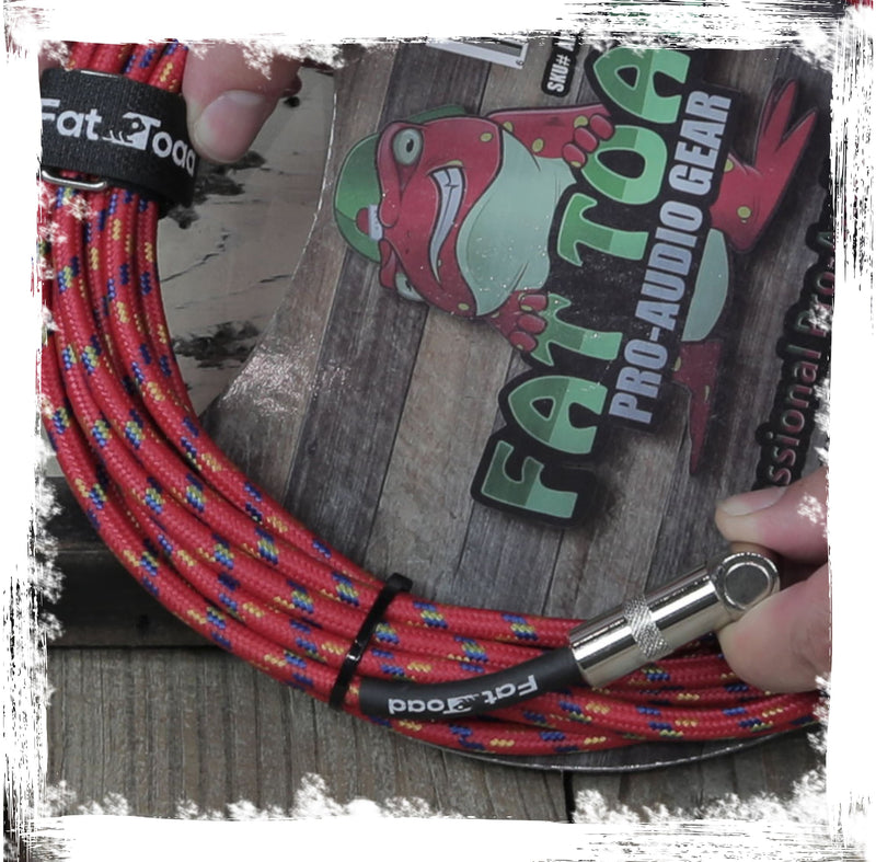 16 PACK - FAT TOAD Guitar Cords Right Angle to Straight-End Instrument Cable Tweed Cloth Jacket | Braided Woven 20FT 1/4 Inch Jack TS for Electric Guitar, Bass, AMP | Shielded 24 AWG Patch Conductor