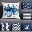 GobekUsa Blue Geometric Floral Design Pillowcase - Modern Home Decor Cushion Cover