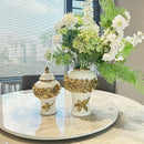 GobekUsa Golden Leaves Ceramic Flower Vase with Hand-embossed Flowers for Flower Arrangement