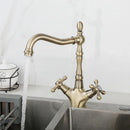 GobekUsa Antique Brass Dual Handle Swivel Sink Faucet Rotated Mixer Tap