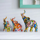 GobekUsa Elephant Resin Figurine: Graffiti Animal Statue for Home Feng Shui Decor