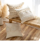 GobekUsa Beige Tufted Fringed Cushion Cover Cotton Linen Tassel Crochet Pillow Cover