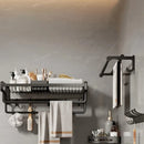 GobekUsa Aluminum Bathroom Towel Holder with Hook and Storage Basket