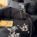 GobekUsa Egyptian Cotton Flowers Embroidery Bedding Set in Black, Red, and Khaki