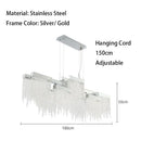 GobekUsa Crystal Tassel Chandelier: Modern Luxury Silver Hanging Lamp for Dining Room