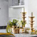 GobekUsa Luxe Brown Travertine Marble Candle Holder with Metal Base