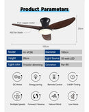 GobekUsa 30W Remote Control Ceiling Fan with Light - Modern Minimalist Design