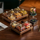 GobekUsa Light Luxury Glass Fruit Plate with Bamboo Wood Compartment