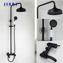 GobekUsa 8 Inch Matte Black Shower Faucet Set with Hand Spray and Rainfall Head