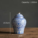 GobekUsa Blue & White Porcelain Jar with Gold Plating - Ceramic Storage & Desk Decor