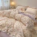 GobekUsa Korean Princess Style Floral Lace Ruffles Bedding Set with Pillowcase