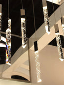 GobekUsa Crystal Chrome LED Chandelier: Elegant Duplex Stair Lighting for Modern Interiors