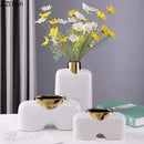 GobekUsa Gold Ceramic Vase Desk Decor Artificial Flower Arrangement Aesthetic Room Vase