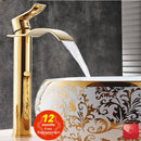 GobekUsa Gold and White Waterfall Bathroom Basin Faucet Mixer Tap Hot Cold Sink