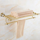 GobekUsa Brass and Crystal Bathroom Accessories Set: Shelf, Robe Hook, Paper Holder, Brush Holder