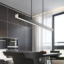 GobekUsa LED Linear Pendant Light - White Black Wood Finish - Long Hanging Office Fixture