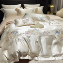GobekUsa Luxe Brocade Cotton Flowers Embroidery Bedding Set Cream/Champagne Patchwork