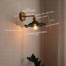 GobekUsa LED Glass Copper Wall Sconce Pull Chain Switch Lamp for Bedroom Living Room