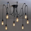 Black Industrial Spider Pendant Light, 6-Light Iron