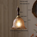 GobekUsa Amber Glass LED Pendant Lamp Walnut Wood Copper Hanging Light