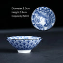 GobekUsa Blue & White Ceramic Kung Fu Tea Cup, Japanese Style Porcelain Sake Espresso Mug