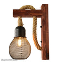 GobekUsa Hemp Rope Wall Lamp Wood Sconce E27 Industrial Indoor Outdoor Light