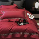 GobekUsa Brown Lace Embroidery Bedding Set, 4Pcs, 1200TC Egyptian Cotton