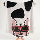 GobekUsa Kawaii Bulldog Knitted Blanket - Cozy Dog Design Throw Blanket