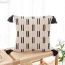 GobekUsa Black Ivory Mustard Tassel Woven Cushion Cover for Home Decoration