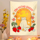 GobekUsa Cute Cat Star Strawberry Tapestry Wall Hanging for Boho Home Decor