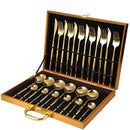 GobekUsa 24-Piece Gold Stainless Steel Cutlery Set - Elegant Tableware Gift Box