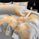 GobekUsa Gold Ginkgo Leaf Embroidery Bedding Set - 100% Cotton Luxury 4Pcs