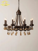 GobekUsa Iron Art Crystal Candle Chandelier LED Lighting for Living Room Bedroom Bar