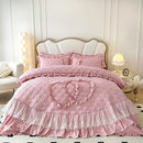 GobekUsa Korean Princess Style Bedding Set with Lace Ruffles and Love Theme