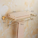 GobekUsa Brass Jade Bathroom Accessories Set: Towel Bar, Soap Holder, Towel Rack, Glass Shelf