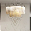 GobekUsa LED Tassel Chandelier Pendant Light for Living Room Villa Hall Silver Lustre