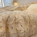 GobekUsa Korean Princess Style Floral Lace Ruffles Bedding Set with Pillowcase