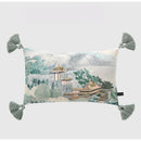 GobekUsa Chinese City Landscape Velvet Lumbar Pillow Cover with Tassels, 30x50cm