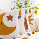 GobekUsa Boho Yellow Rainbow Star Moon Tassel Cushion Cover 45x45cm