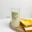 GobekUsa Cartoon Glass Cup with Straw for Drinking, Transparent Juice Mug, Practical Kitchen Drinkware