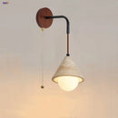 GobekUsa LED White Glass Wall Light Fixture Modern Pull Chain Switch Bedside Sconce
