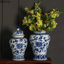 GobekUsa Blue White Porcelain Bird Flower Jar Tea Canister Vase Desk Decor