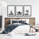 Black White Set of 3 Farm Style Prints. Windmill, Barn, Vane by Wall Art Set