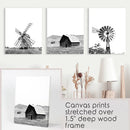 Black White Set of 3 Farm Style Prints. Windmill, Barn, Vane by Wall Art Set
