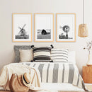 Black White Set of 3 Farm Style Prints. Windmill, Barn, Vane by Wall Art Set