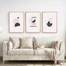 3 Piece Mid-Century Abstract Art. Beige and Black by Wall Art Set