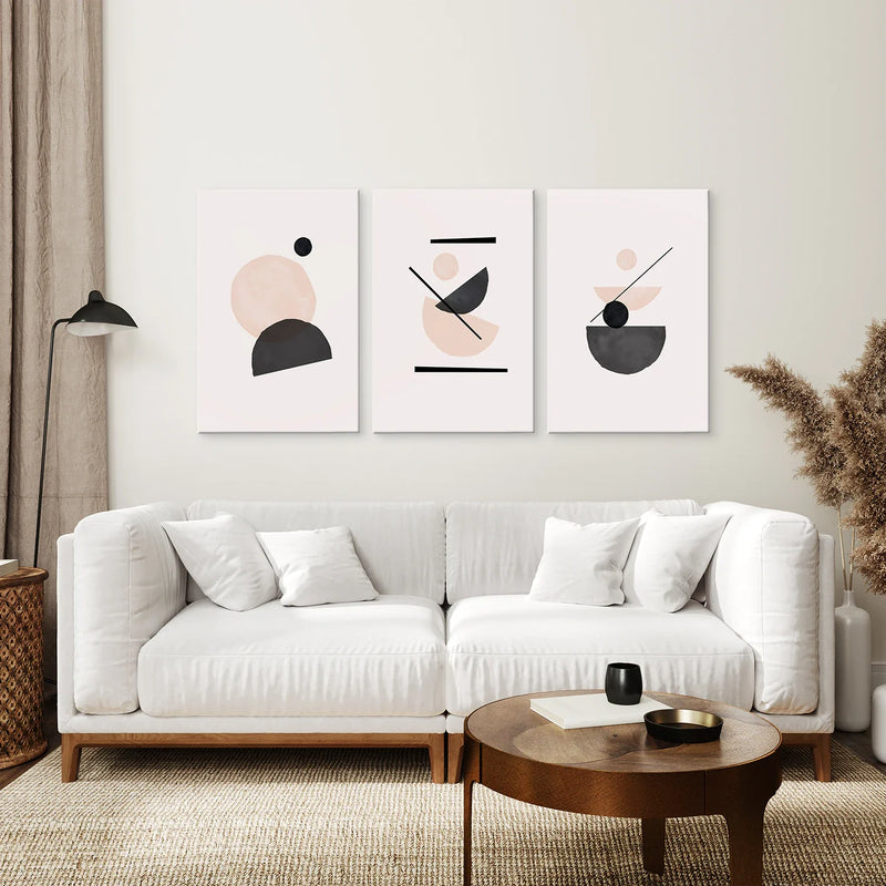 3 Piece Mid-Century Abstract Art. Beige and Black