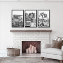 Black White Desert Nature Wall Art Set. Cliff, Van, Tree by Wall Art Set