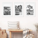Black White Desert Nature Wall Art Set. Cliff, Van, Tree by Wall Art Set
